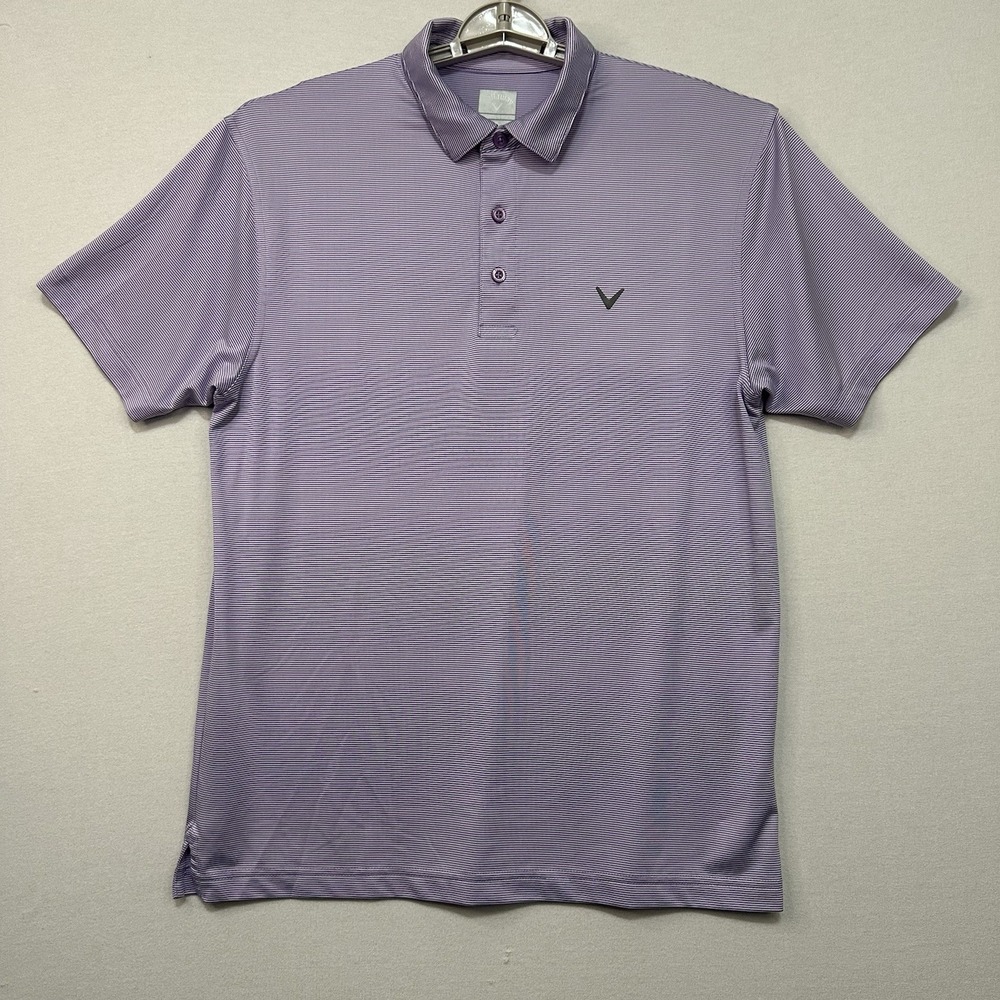 Callaway Opti Dry Medium Men's Polo‎ Golf Purple White Striped